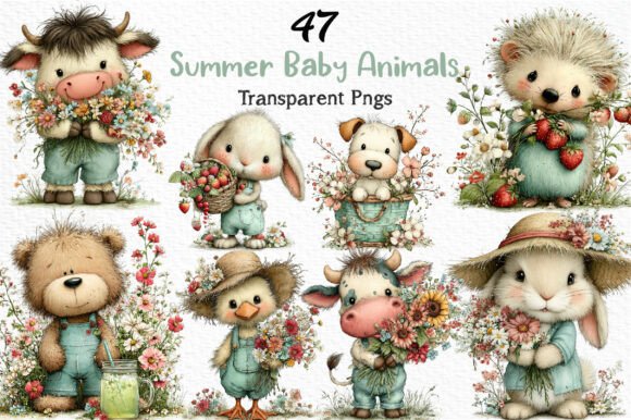Download Whimsical Summer Baby Animals Clipart - Baby animals clipart Collection