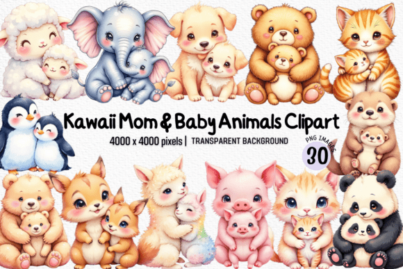 Download Kawaii Mom &amp; Baby Animals Clipart PNG - Baby animals clipart Collection