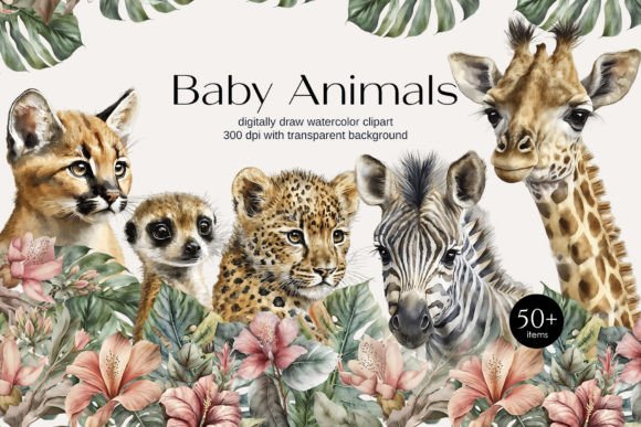 Download Watercolor Safari Baby Animals Clipart - Baby animals clipart Collection