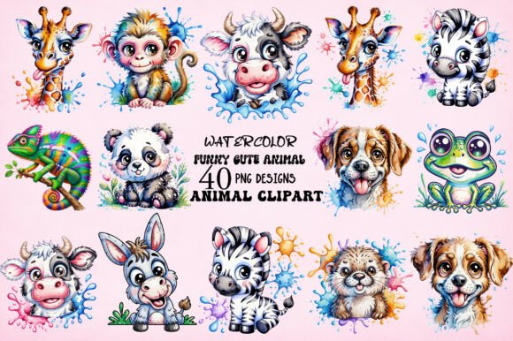 Download Watercolor Funny Cute Animal PNG Bundle - Cute animal png Collection