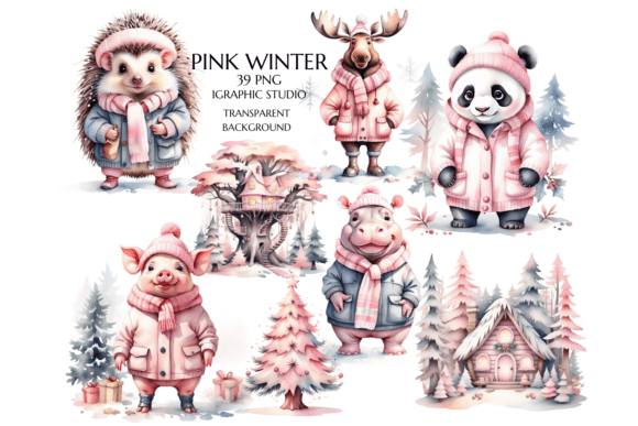 Download Pink Winter Woodland Animals Clipart - Premium Bundle